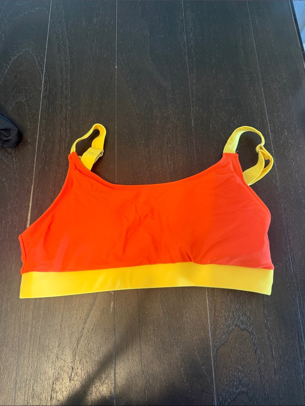 Colorblock bright orange and Yellow Sports Bra